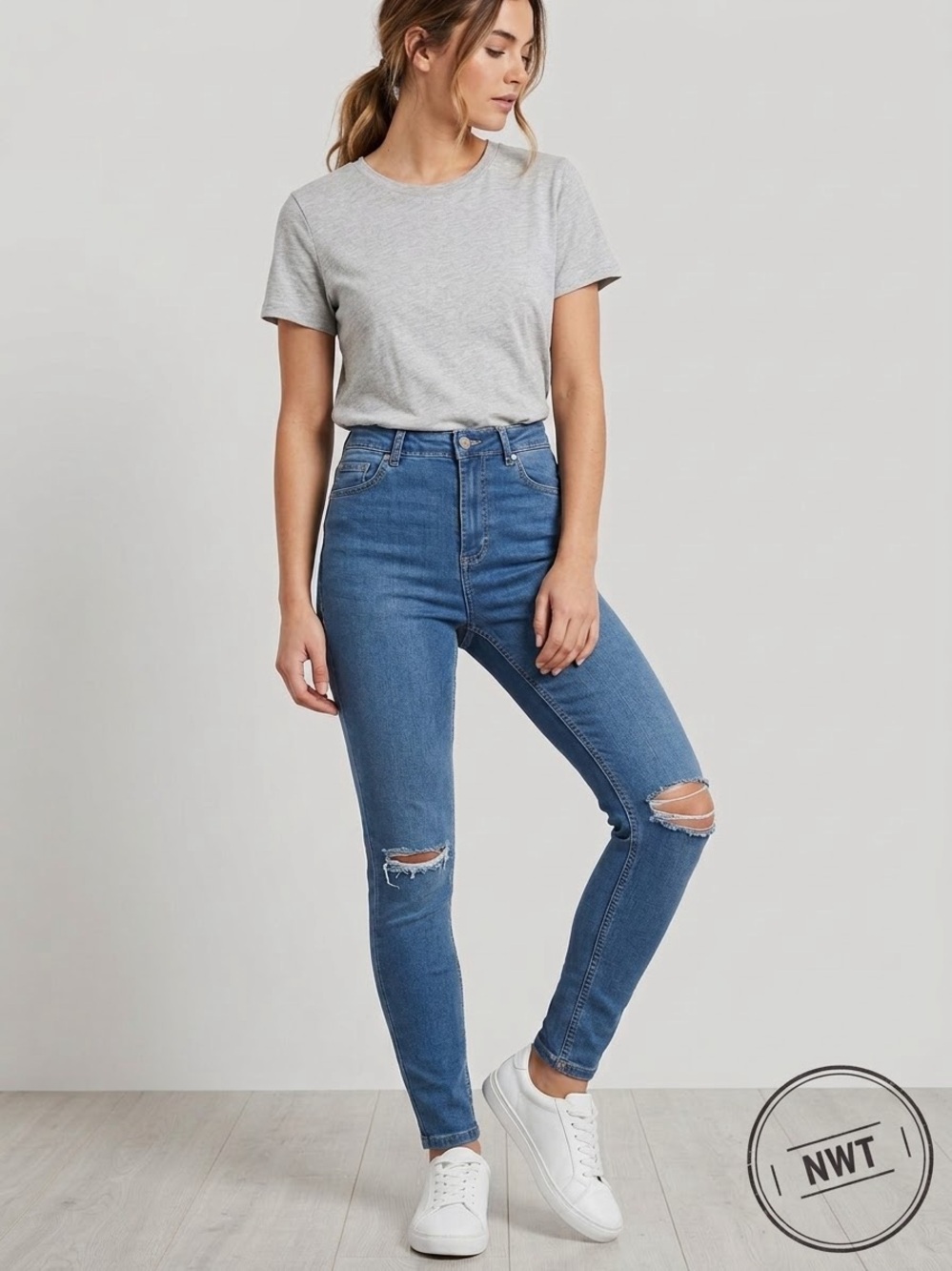 Topshop Moto Joni High-Waisted Distressed Skinny Jeans (Petite W30 L28)